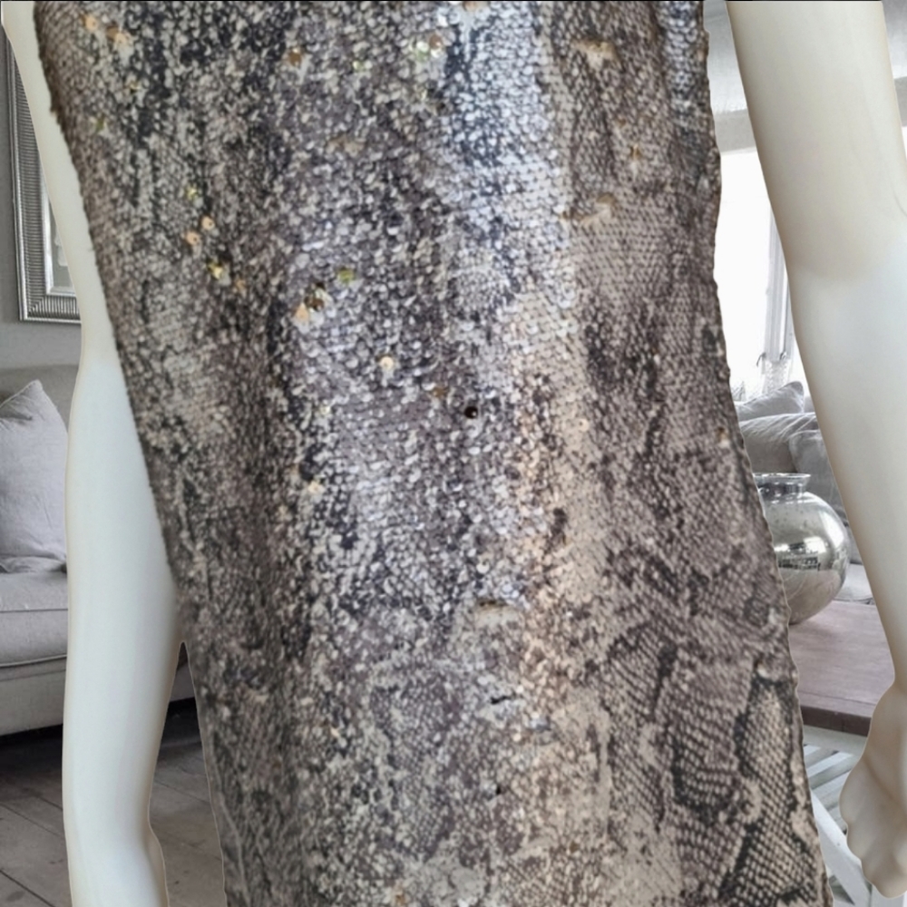 CUPCAKES & CASHMERE Candice Snakeskin Mini Dress S Two Way Sequin Cami Slip Y2K - Picture 11 of 15